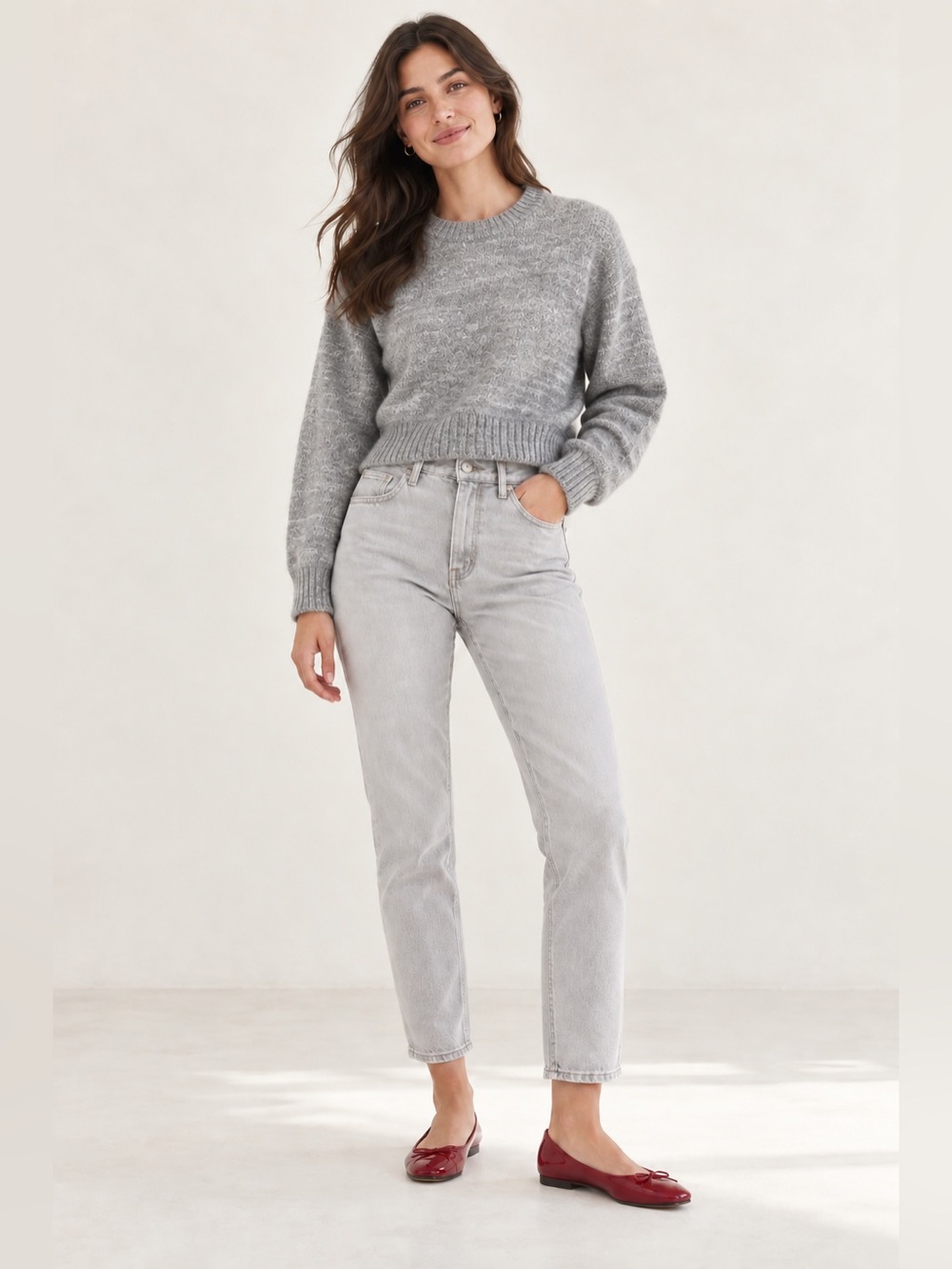 Zara Gray Marled Cropped Crewneck Sweater Wool Blend Size S NWT